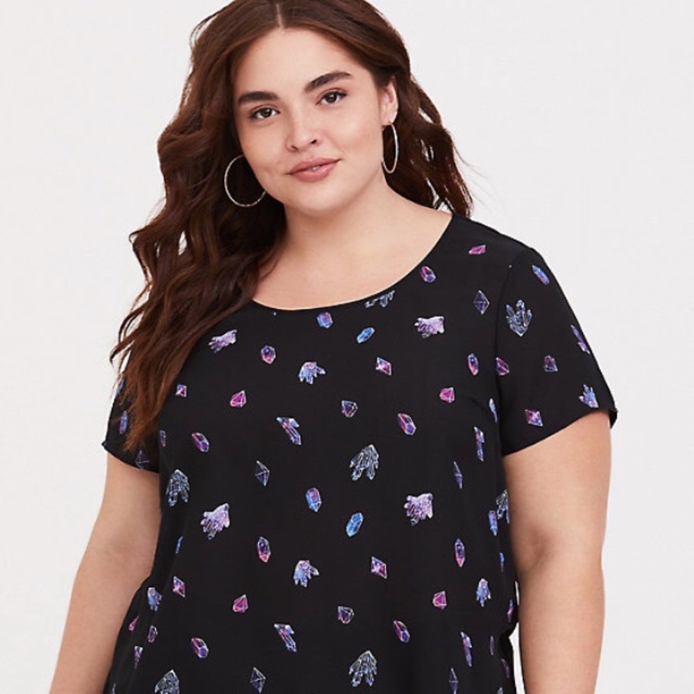 Torrid Abbey Black Crystal Knit to Woven Blouse